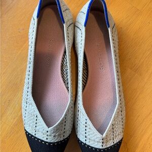 Rothy's Beige and Black Flats with Gold Accents